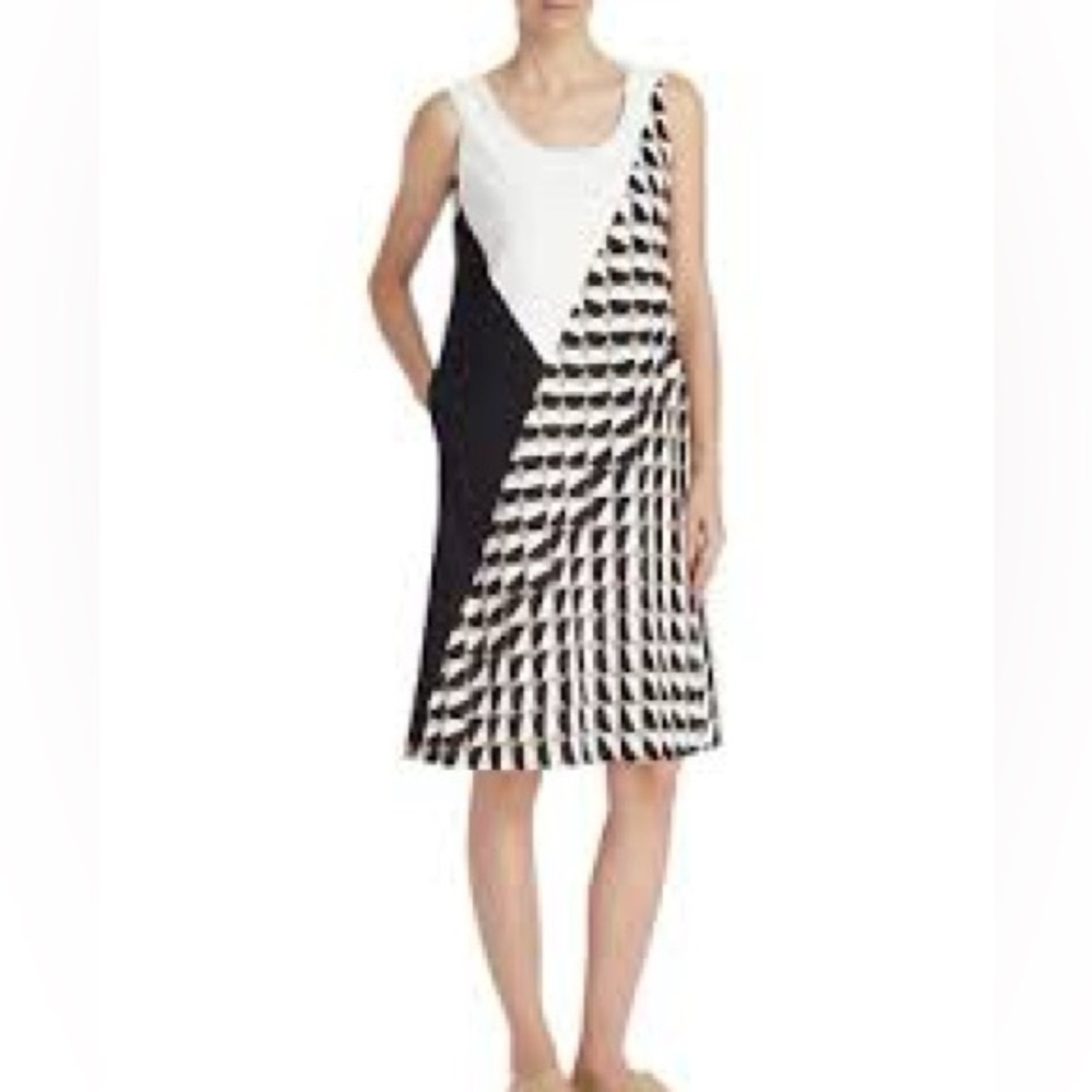 Lafayette 148 New York Diega Print Color-block Shift Dress size Medium
